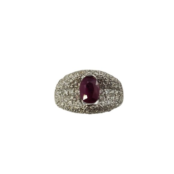 Vintage 18 Karat White Gold Ruby and Diamond Ring Size 6.25 #10144 - Picture 2 of 11
